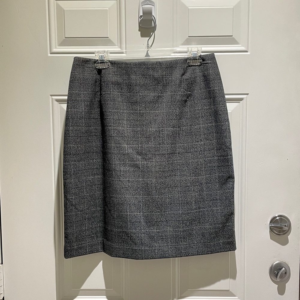 Alia Gray White Black Charcoal Plaid Fitted Office Pencil Skirt Size 12